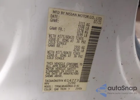 2015 Nissan Armada Platinum from USA, damaged, VIN 5N1BA0NE9FN614773